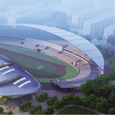 S355JR kurvte Dach-StadionStahlkonstruktion unregelmäßiges Schweißen