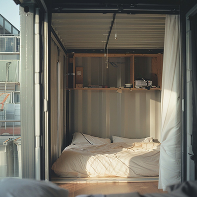 Stahl-Portal-Rahmen für Container-Häuser im Fabrikpreis. Vollmontiertes Modular-Doppelzimmer mit PVC-Wand und Fenster.